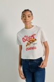 Camiseta unicolor crop top con estampado de pizza