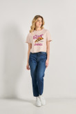 Camiseta unicolor crop top con estampado de pizza