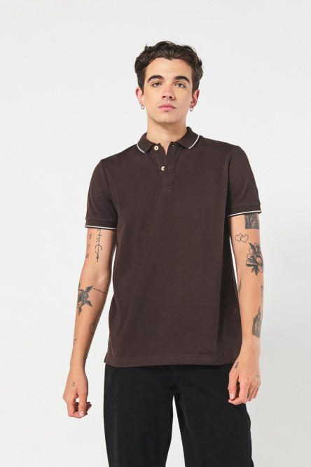 Camiseta manga corta polo unicolor con doble botón en frente