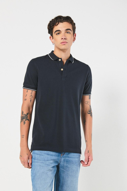 Camiseta manga corta polo unicolor con doble botón en frente