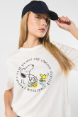 Camiseta unicolor para mujer manga corta estampada en frente de Snoopy