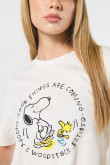 Camiseta unicolor para mujer manga corta estampada en frente de Snoopy