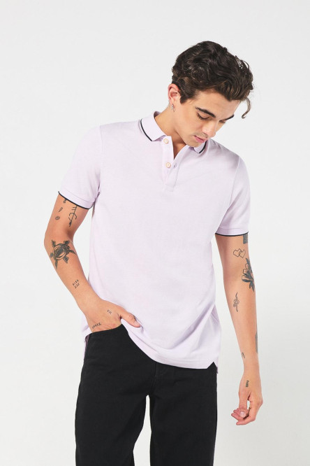 Camiseta unicolor polo manga corta con doble botón