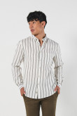 Camisa manga larga unicolor a rayas con cuello button down