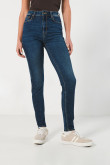 Jean tiro súper alto azul jegging con costuras en contraste