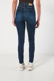 Jean tiro súper alto azul jegging con costuras en contraste
