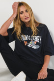 Camiseta crop top oversize con estampado en frente de Tom & Jerry