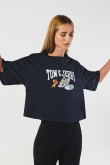 Camiseta crop top oversize con estampado en frente de Tom & Jerry