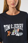 Camiseta crop top oversize con estampado en frente de Tom & Jerry