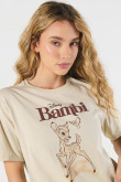 Camiseta unicolor para mujer manga corta estampada en frente de Bambi.