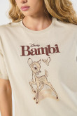 Camiseta unicolor para mujer manga corta estampada en frente de Bambi.