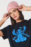 Crop top femenino manga corta con estampado en frente de Stitch.