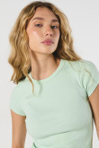 Camiseta para mujer unicolor manga corta cuello redondo, fit slim en tela acanalada