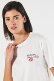 Camiseta unicolor para mujer manga corta estampada en frente y espalda