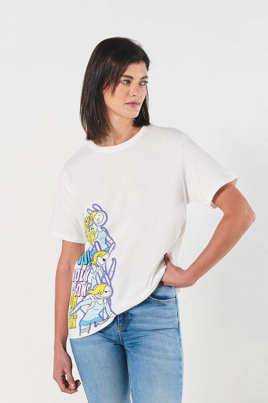 Camiseta unicolor para mujer manga corta estampada en frente de Hora de Aventura