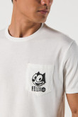 Camiseta con bolsillo, manga corta, crema, con estampado de Felix The Cat