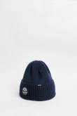 Gorro beanie, azul con bordado.