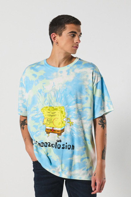 Camiseta crema tie dye oversize con diseño de Bob Esponja