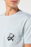 Camiseta con bolsillo, manga corta, crema, con estampado de Felix The Cat