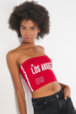 Top strapless  con estampación en contraste tipo colleg