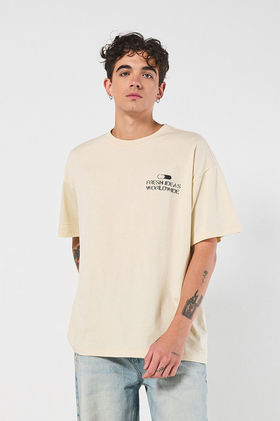 Camiseta Oversize para hombre con estampado en frente y espalda