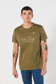 Camiseta verde oscura con arte college y cuello redondo