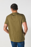 Camiseta verde oscura con arte college y cuello redondo
