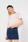 Camiseta unicolor crop top cuello redondo con manga corta