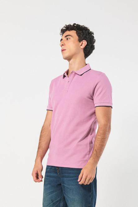 Camiseta polo unicolor con doble botón y manga corta