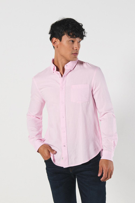 Camisa unicolor manga larga con cuello button down