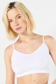 Camiseta crop top unicolor con escote V y tiras