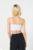 Camiseta crop top unicolor con escote V y tiras