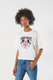 Camiseta oversize crema manga corta con diseño de Minnie