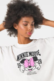 Camiseta oversize crema manga corta con diseño de Minnie