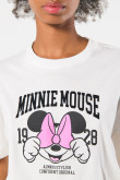 Camiseta oversize crema manga corta con diseño de Minnie