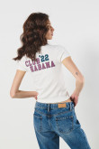 Camiseta crema en rib college con manga corta