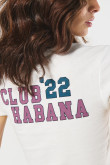 Camiseta crema en rib college con manga corta