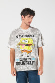 Camiseta de Bob Esponja oversize crema con efecto tie dye