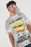 Camiseta de Bob Esponja oversize crema con efecto tie dye