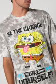 Camiseta de Bob Esponja oversize crema con efecto tie dye