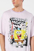 Camiseta oversize de Bob Esponja lila con manga corta