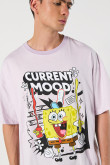 Camiseta oversize de Bob Esponja lila con manga corta