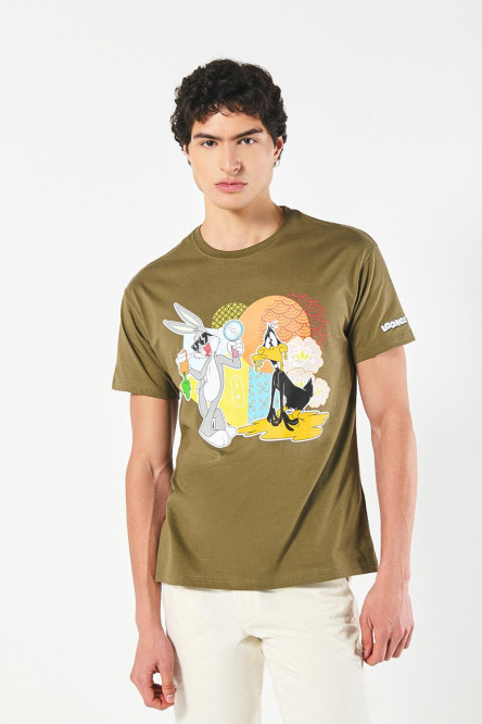 Camiseta de Looney Tunes verde oscura cuello redondo