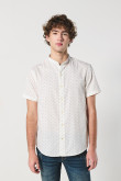 Camisa blanca con cuello nerú y diseños de mini print