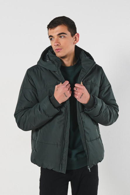 Chaqueta unicolor acolchada con bolsillos y capota