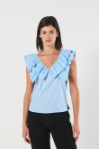 BLUSA UNICOLOR EN ALGODON  ESCOTE GOLAS MANGA SISA