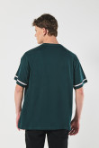 Camiseta verde oscura cuello redondo college oversize