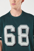 Camiseta verde oscura cuello redondo college oversize