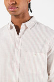 Camisa a rayas crema clara manga larga en algodón