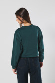 Buzo crop top verde oscuro college con cuello redondo